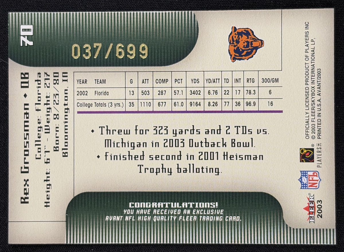 Rex Grossman 2003 Fleer Avant /699 Bears Sports Trading Card