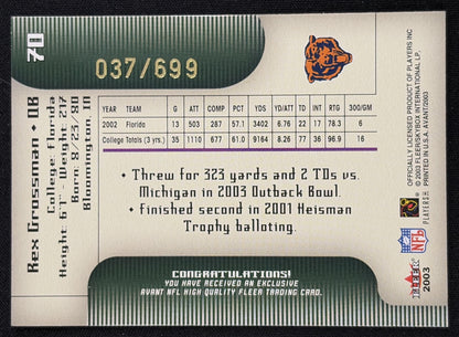 Rex Grossman 2003 Fleer Avant /699 Bears Sports Trading Card