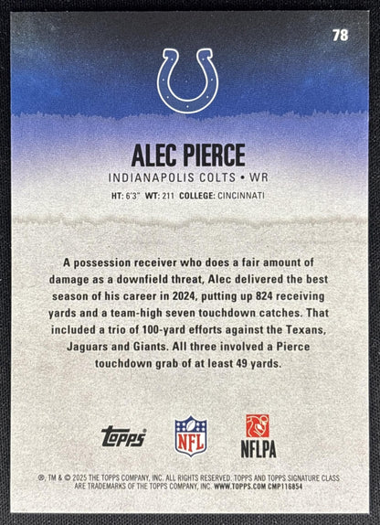 Alec Pierce 2025 Topps Signature Class Veteran Blue & Yellow Foil Colts Sports Trading Cards