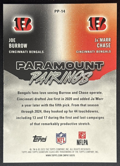 Ja'Marr Chase Joe Burrow 2025 Topps Signature Class Paramount Pairings Bengals back
