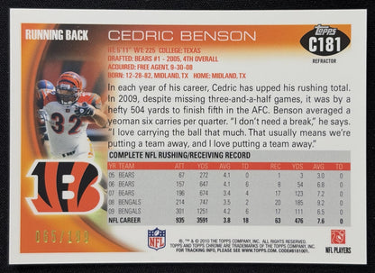 Cedric Benson 2010 Topps Chrome Blue Refractor /199 Bengals