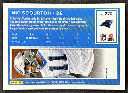 Nic Scourton 2025 Panini Donruss Optic Rated Rookie Holo Prizm Panthers Back