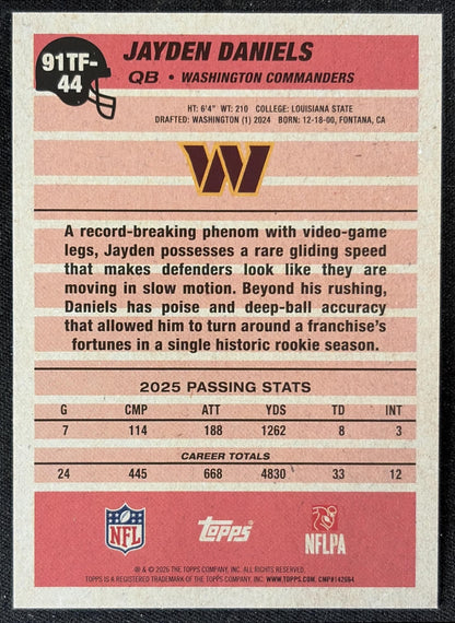 Jayden Daniels 2026 Topps 1991 Crackle Foil Commanders back