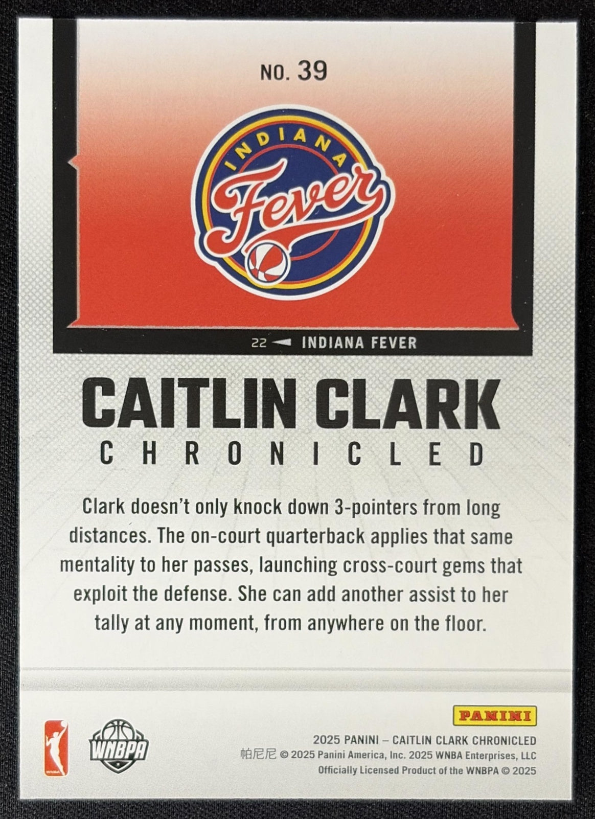 Caitlin Clark 2025 Panini Chronicled WNBA Holo Fever 39