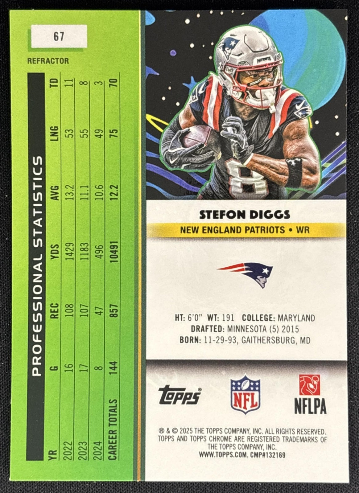 Stefon Diggs 2025 Topps Cosmic Chrome Refractor Patriots back