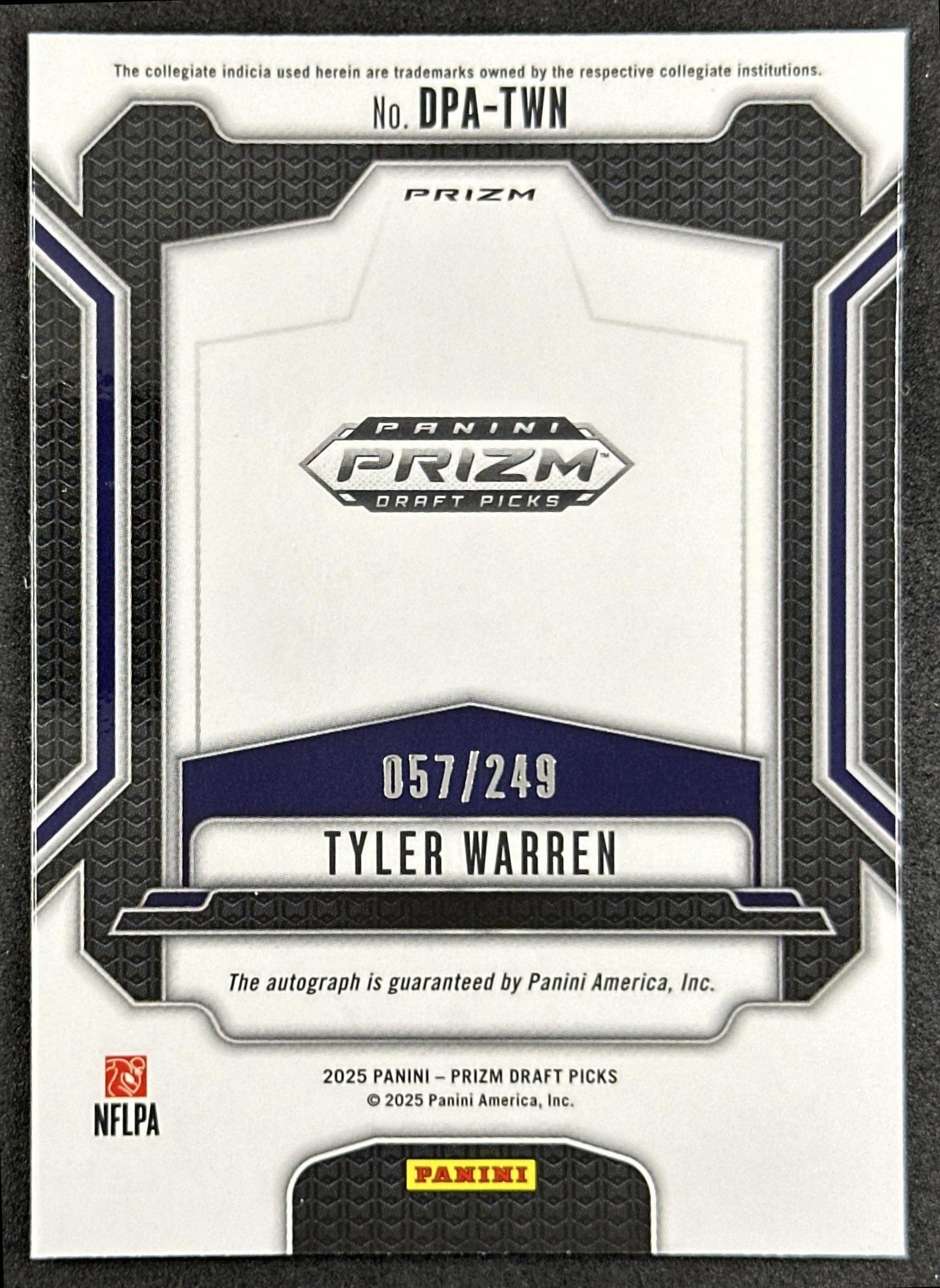 Tyler Warren 2025 Panini Prizm Draft Picks Auto Blue /249 Nittany Lions Colts