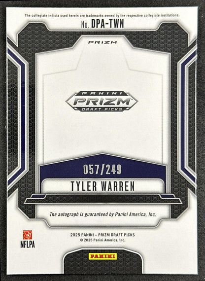 Tyler Warren 2025 Panini Prizm Draft Picks Auto Blue /249 Nittany Lions Colts
