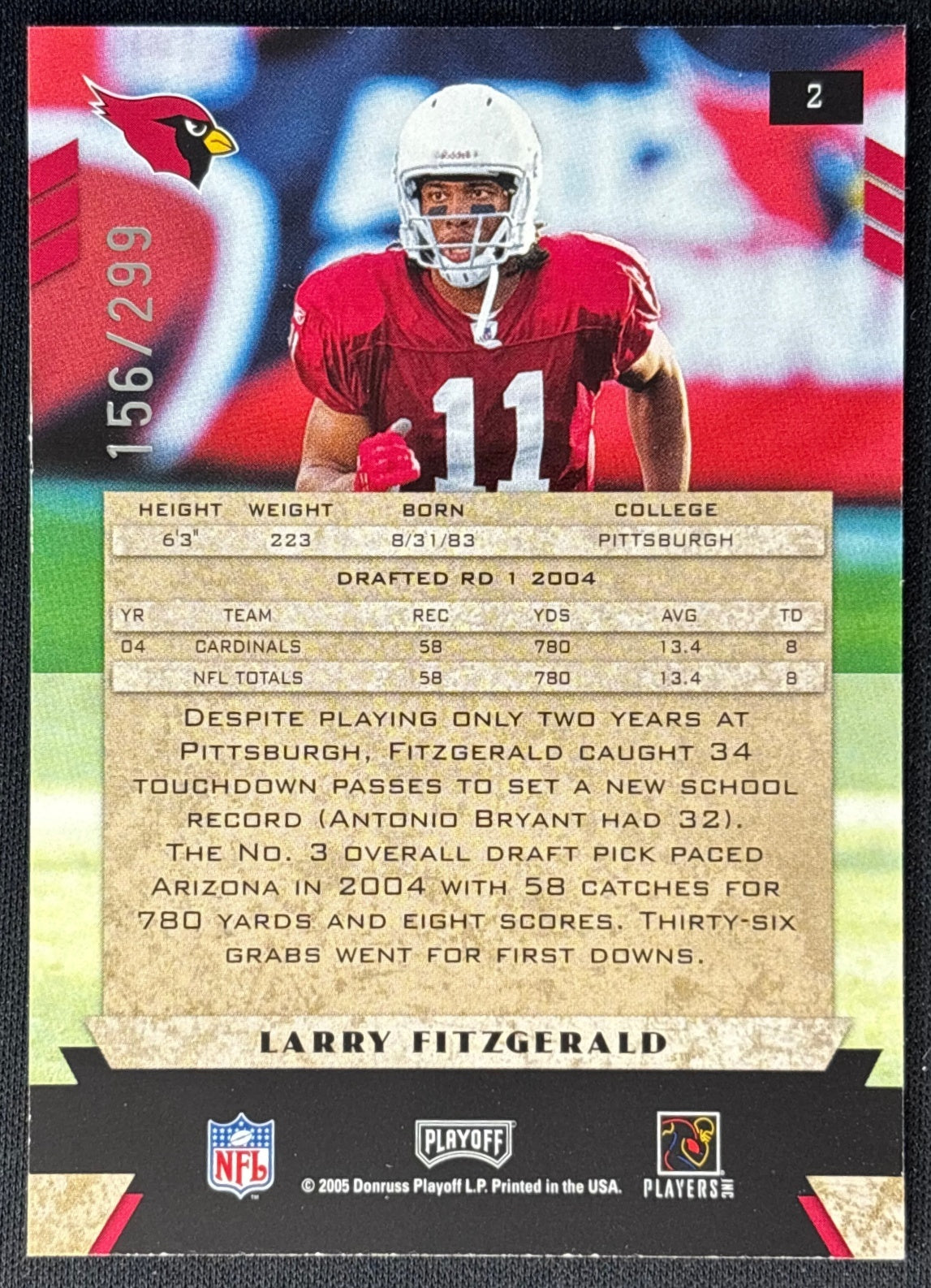 Larry Fitzgerald 2005 Donruss PLayoff Honors /299 back | Wayne Collection
