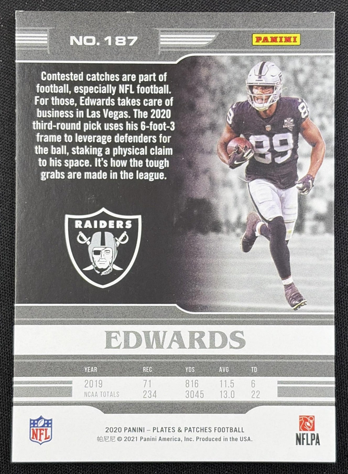 Bryan Edwards 2020 Panini Plates & Patches /99 Raiders Las Vegas Raiders