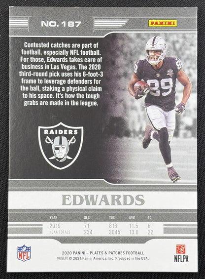 Bryan Edwards 2020 Panini Plates & Patches /99 Raiders Las Vegas Raiders