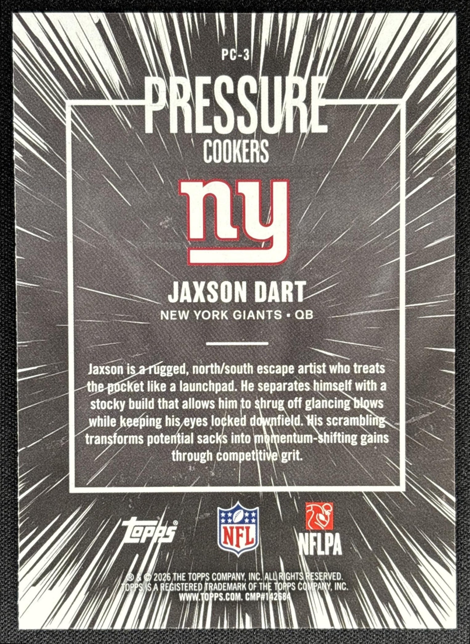 Jaxson Dart 2026 Topps Pressure Cookers Giants