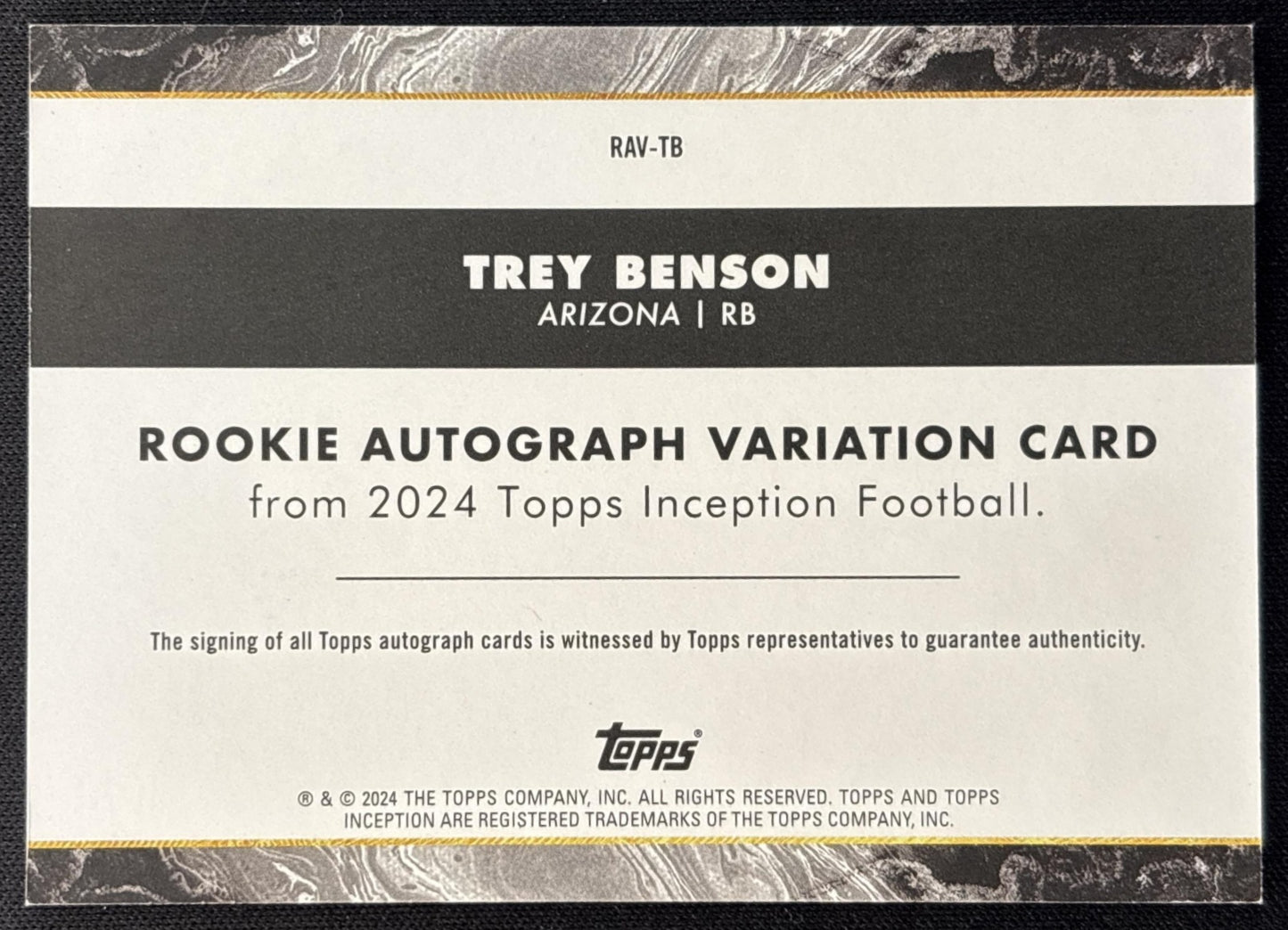Trey Benson 2024 Topps Inception Rookie Auto Variations Cardinals back