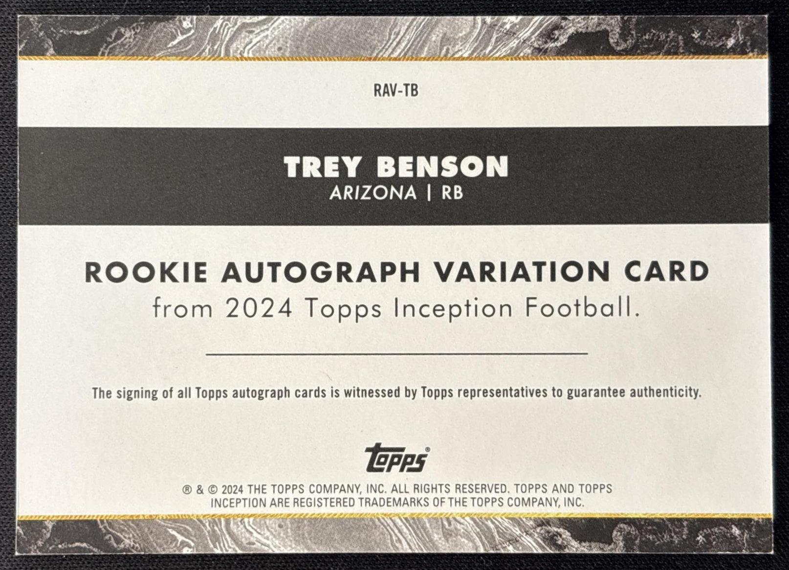 Trey Benson 2024 Topps Inception Rookie Auto Variations Cardinals back