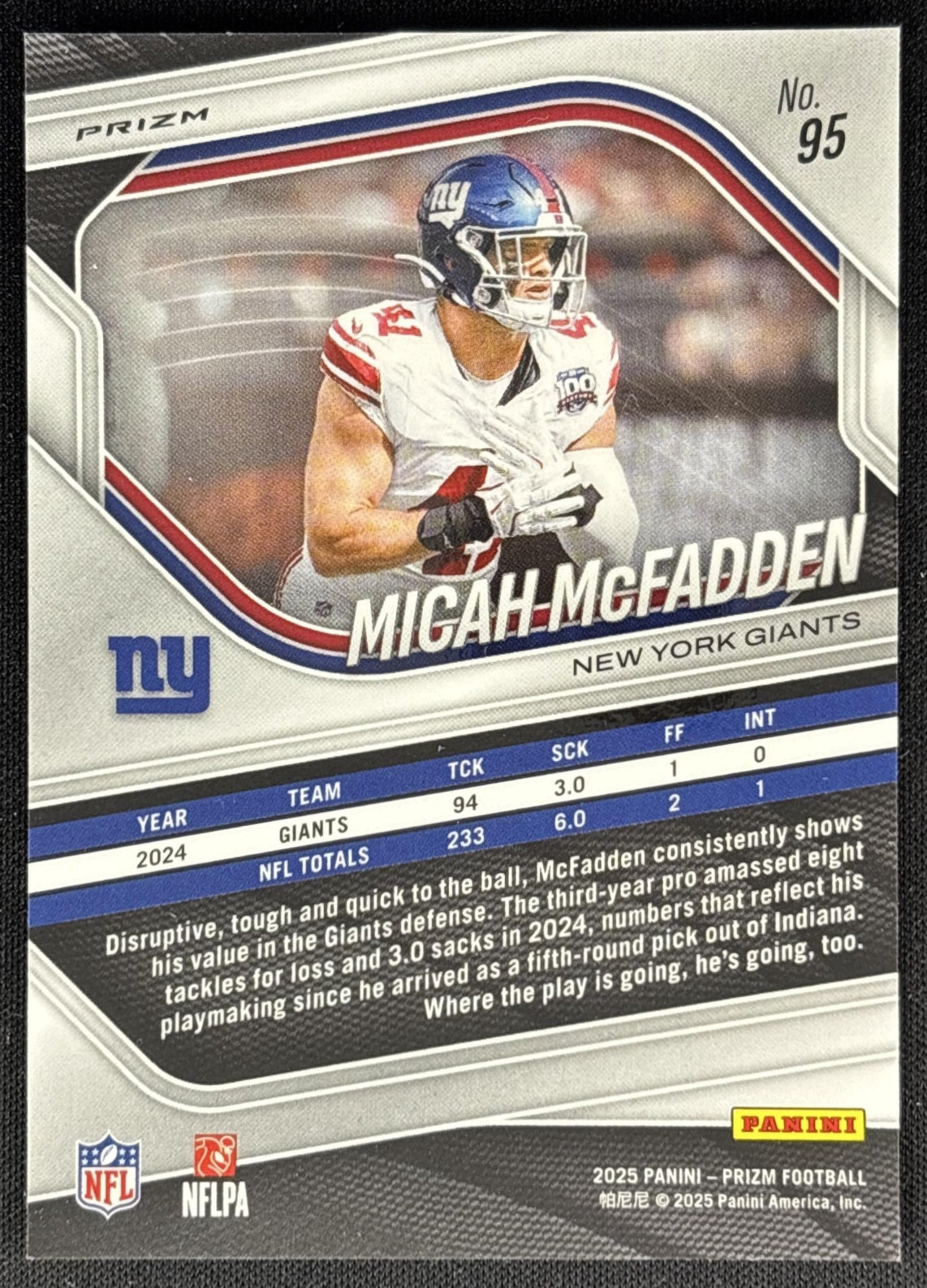 Micah McFadden 2025 Panini Prizm Red White Blue Giants