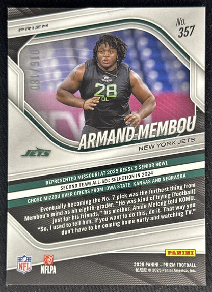 Armand Membou 2025 Panini Prizm Pigskin /180 Rookie Jets Sports Trading Cards