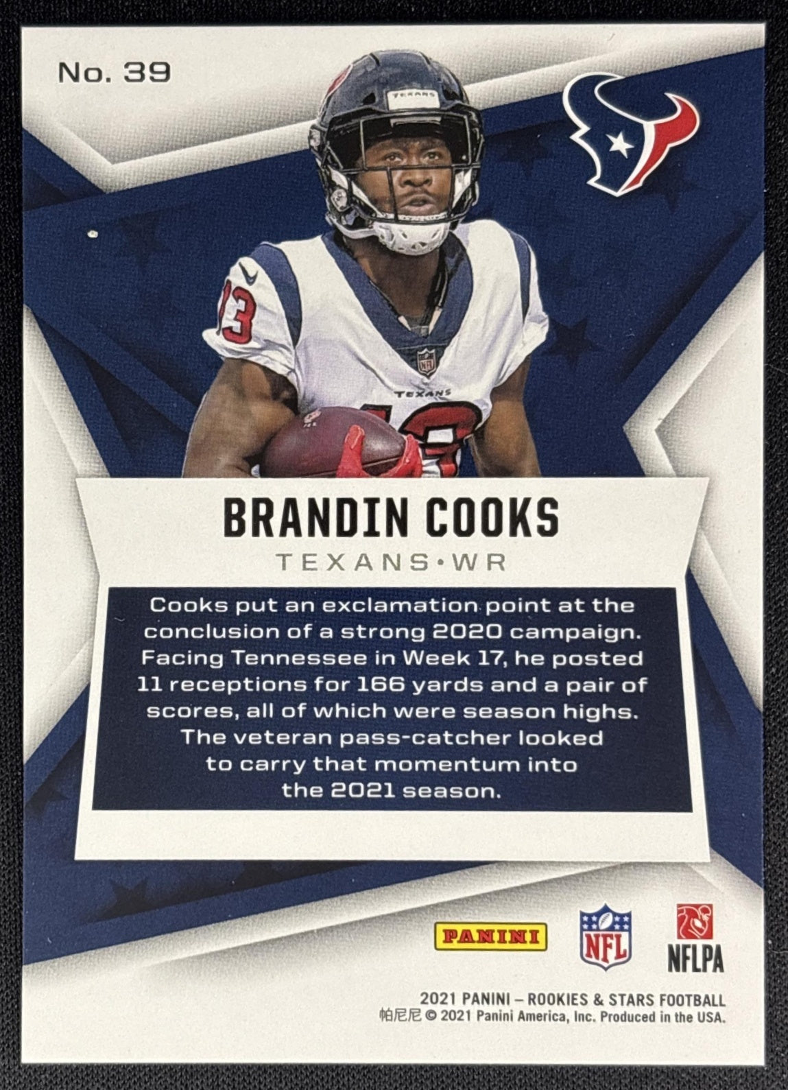 Brandin Cooks 2021 Panini Rookies & Stars True Blue /49 Texans back
