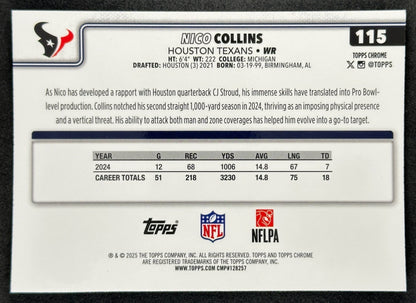 Nico Collins 2025 Topps Chrome Pulsar Refractor Texans Sports Trading Cards
