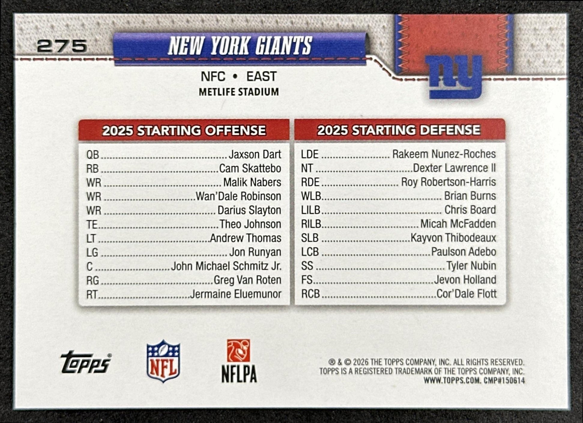 New York Giants 2026 Topps Flagship Giants Sports Trading Cards