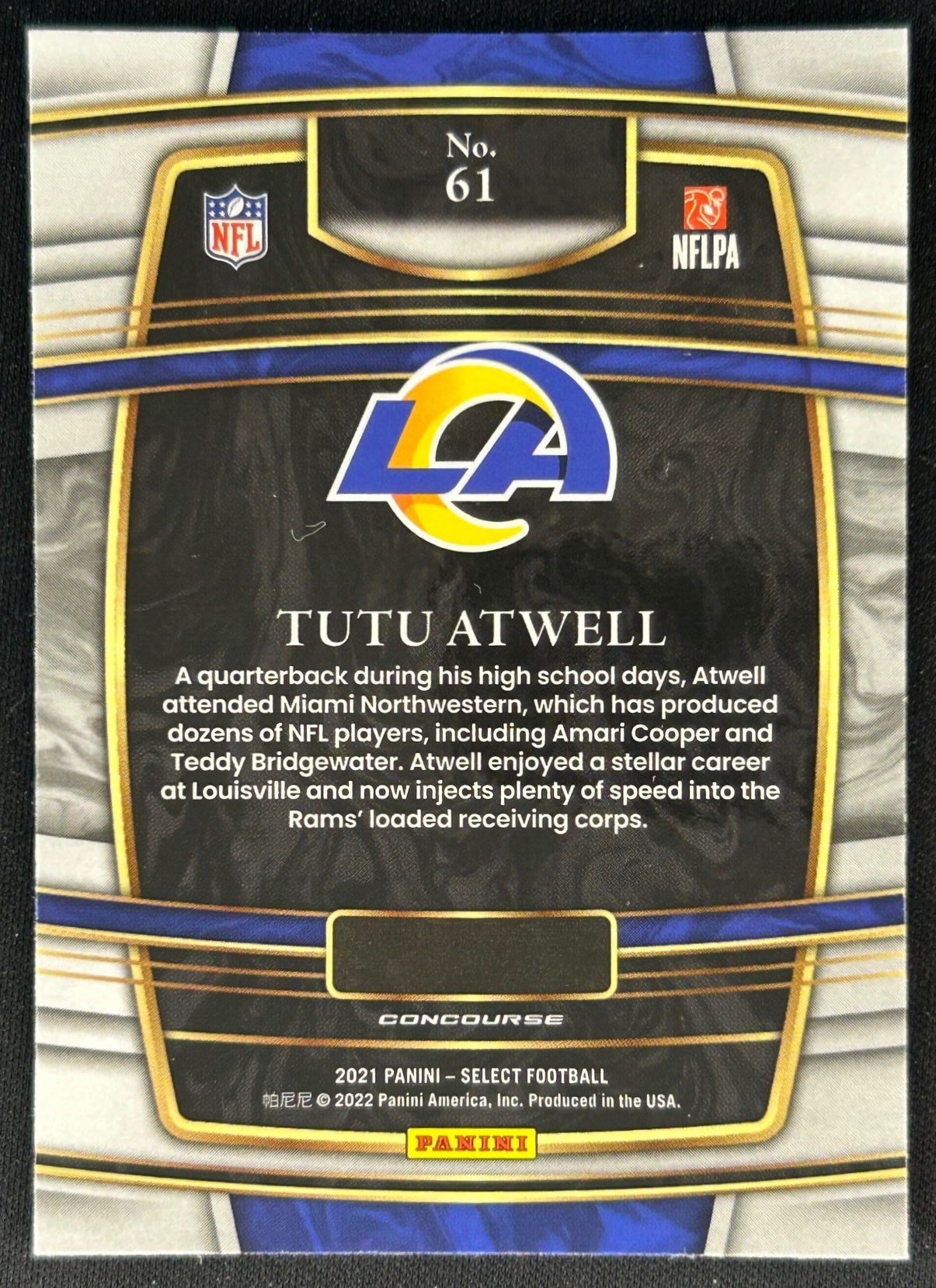 TuTu Atwell Select Concourse Los Angeles Rams Sports Trading Cards