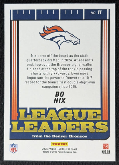 Bo Nix 2025 Panini Score League Leaders Broncos Back