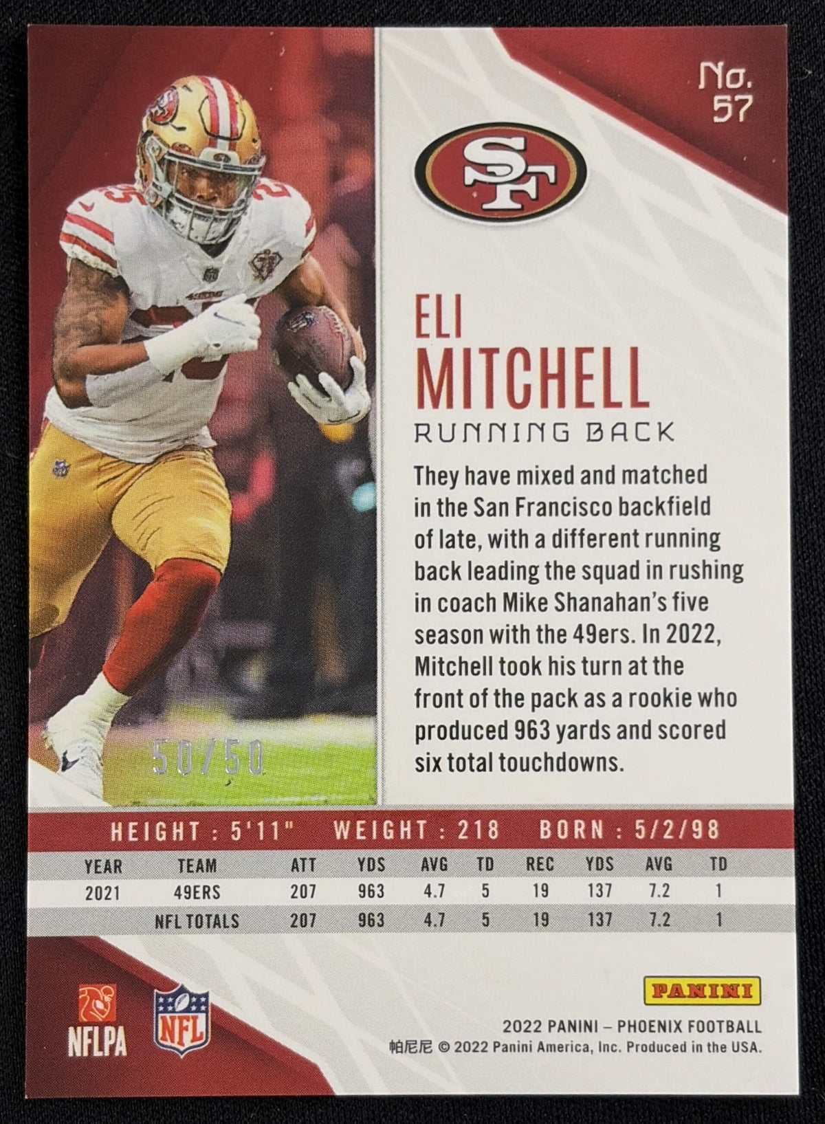 Eli Mitchell 2022 Panini Phoenix Fire and Ice /50 49ers - Back