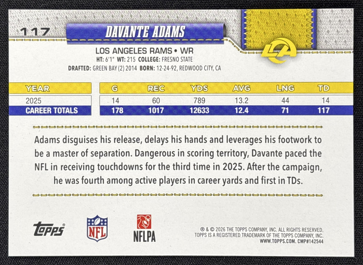 Davante Adams 2026 Topps Team Color Border Variation Rams