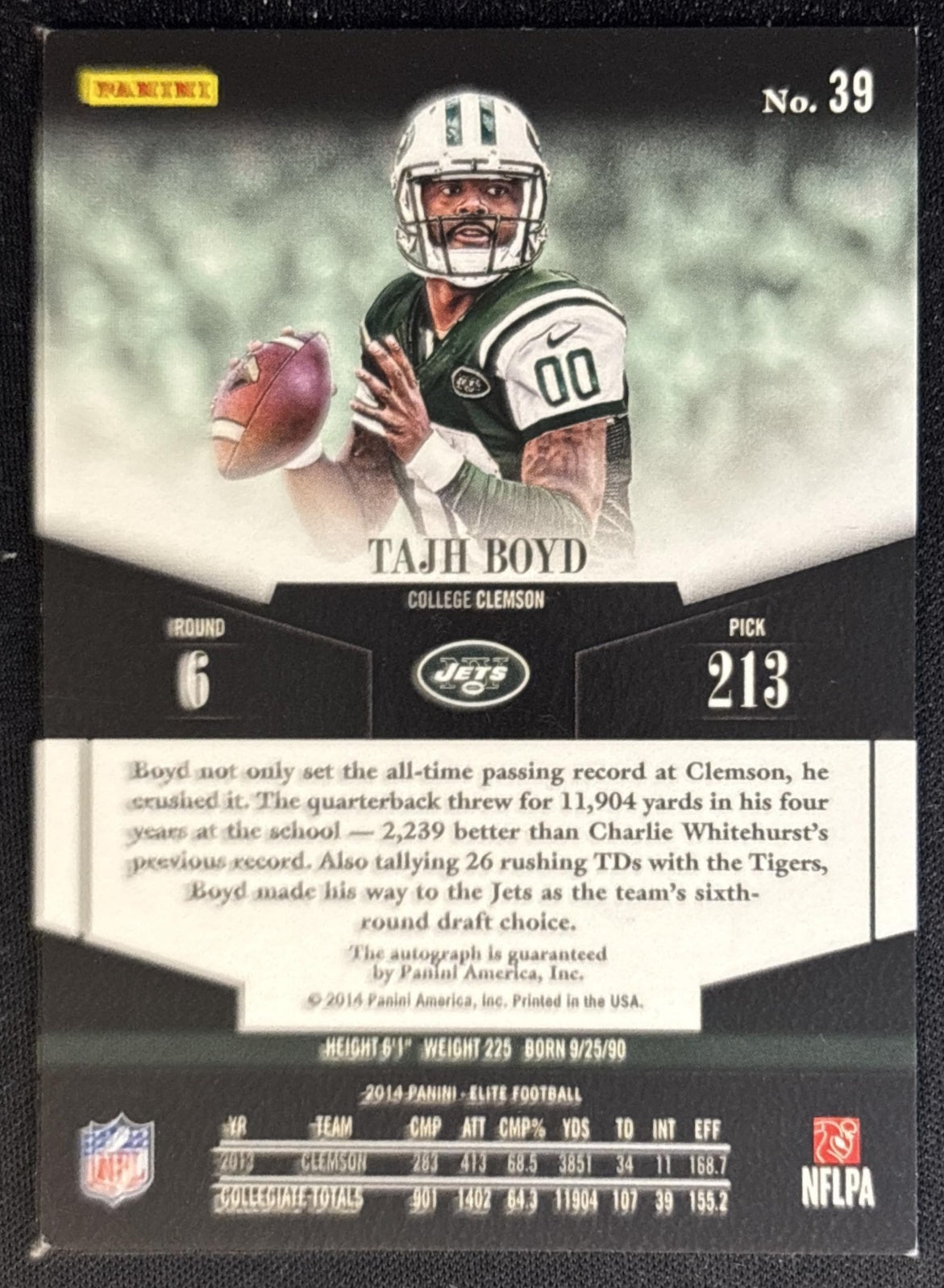 Tajh Boyd 2014 Panini Elite Rookie Auto Jets Football