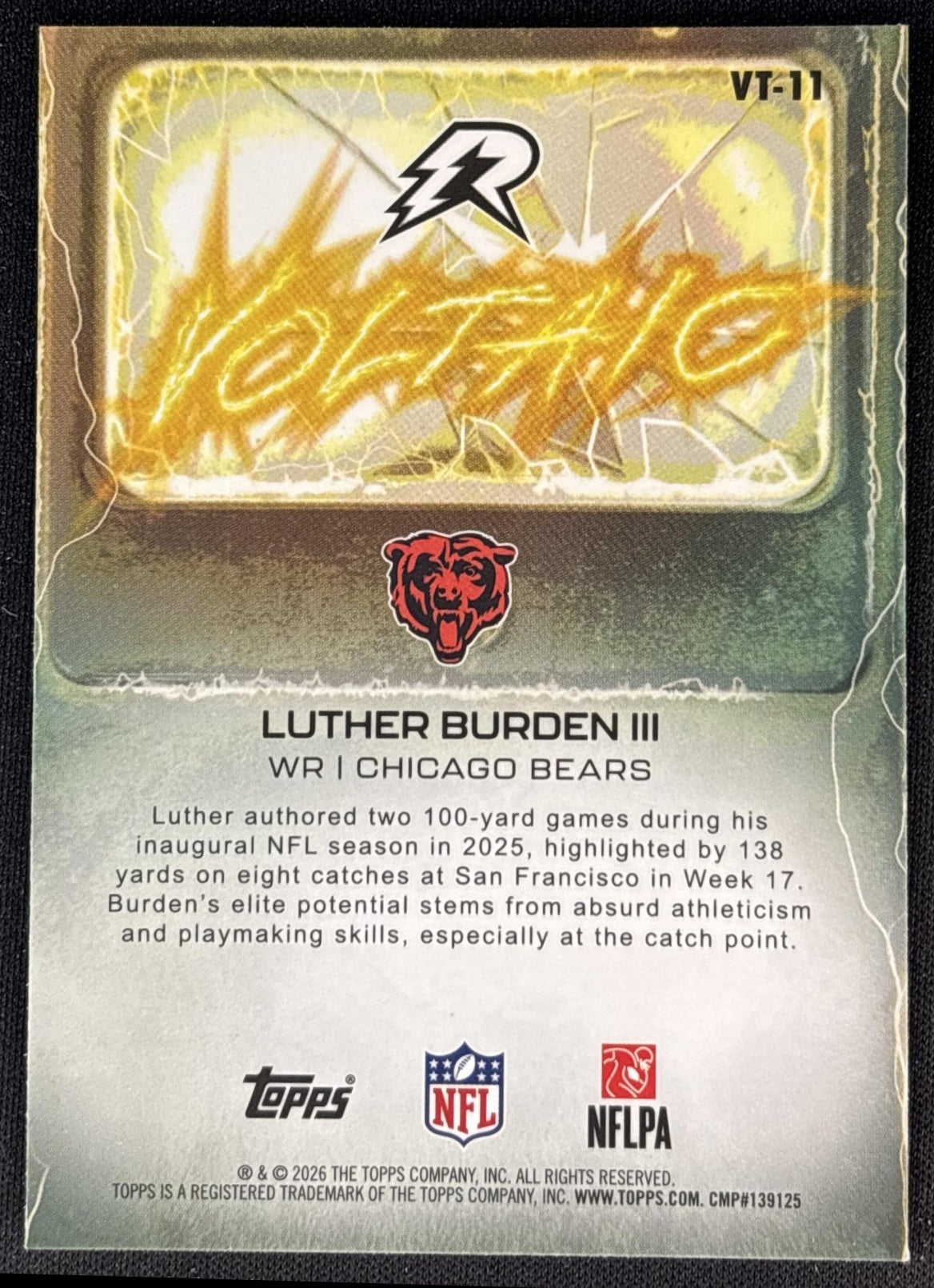 Luther Burden III 2025 Topps Resurgence Voltaic Bears Chicago Bears Sports Trading Cards