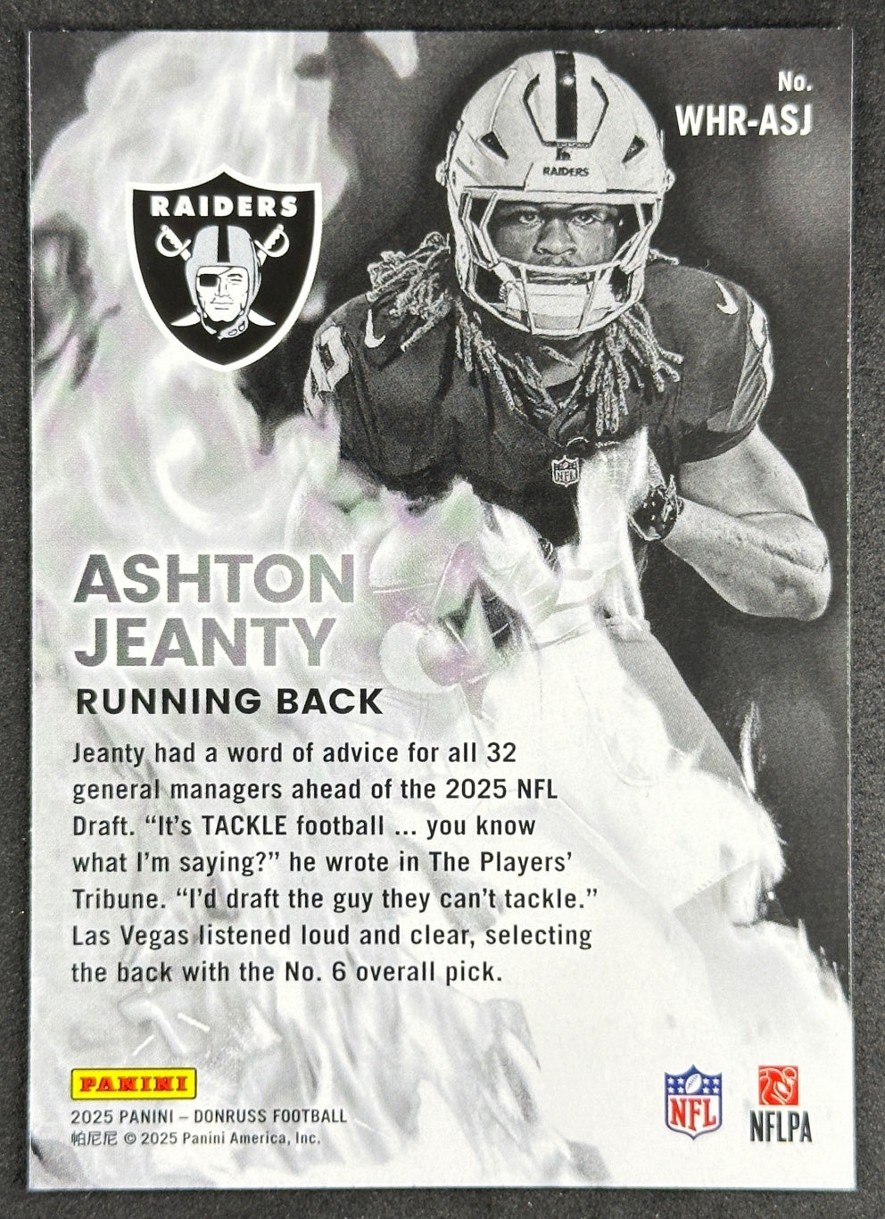 Ashton Jeanty White Hot Rookies 2025 Panini Donruss Raiders Sports Trading Card