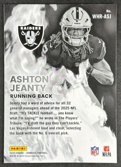 Ashton Jeanty White Hot Rookies 2025 Panini Donruss Raiders Sports Trading Card