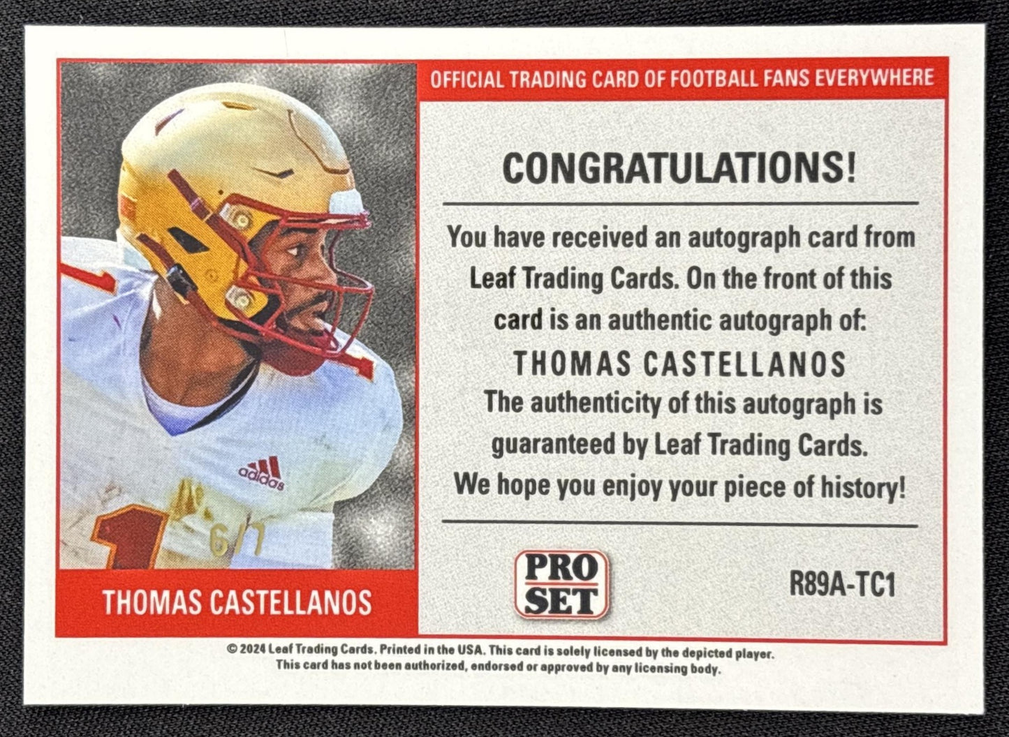 Thomas Castellanos 2024 Leaf Collective Pro Set 1989 Auto Mojo Green /7 Eagles