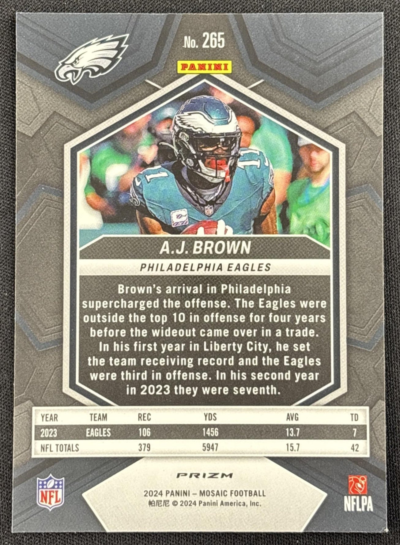 A.J. Brown 2024 Panini Mosaic Red Sparkle Prizm Eagles