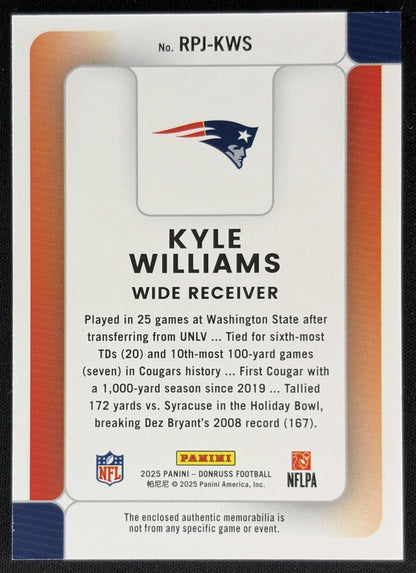 Kyle Williams 2025 Panini Donruss Rookie Phenom Jerseys Patriots back
