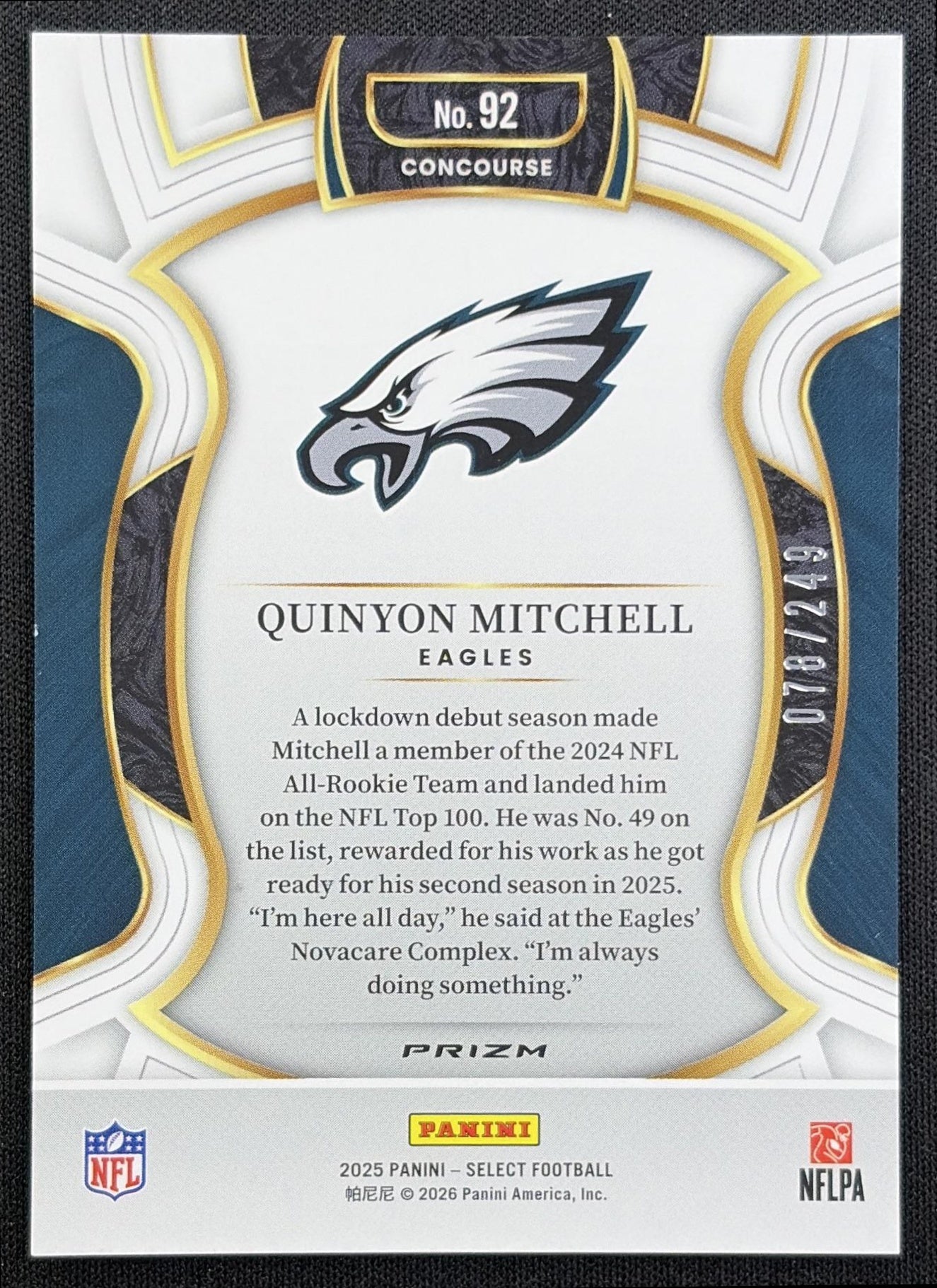 Quinyon Mitchell 2025 Panini Select Concourse Blue Prizm /249 Eagles