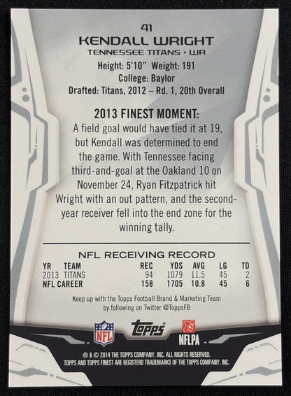 Kendall Wright 2014 Topps Finest Blue Refractors /99 Titans Sports Trading Card