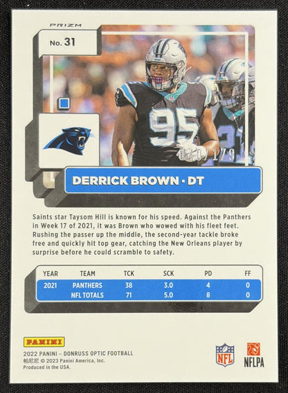 Derrick Brown 2022 Panini Donruss Optic Blue /179 Panthers Sports Trading Card