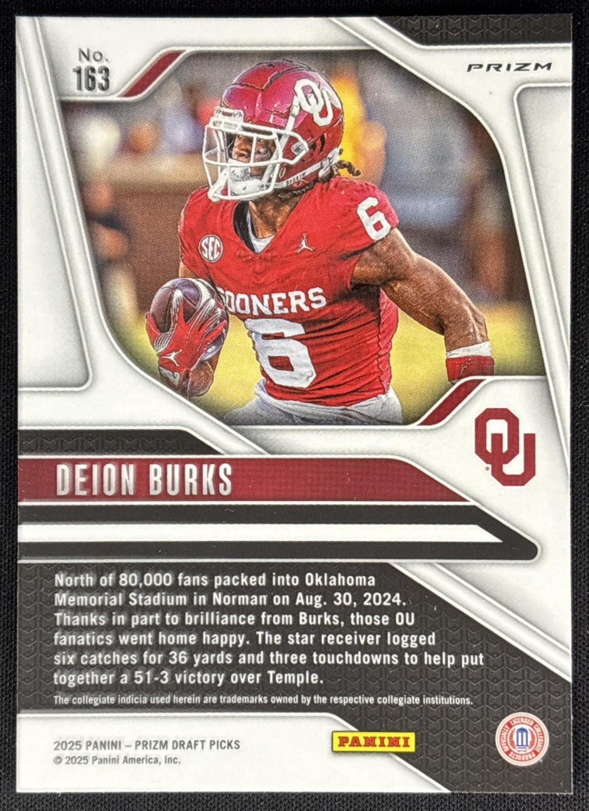 Deion Burks 2025 Panini Prizm Draft Picks Red Ice Sooners Colts Sports Trading Cards