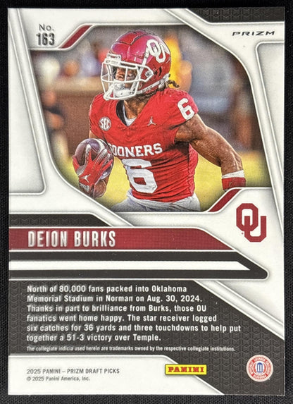 Deion Burks 2025 Panini Prizm Draft Picks Red Ice Sooners Colts Sports Trading Cards