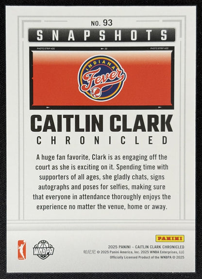 Caitlin Clark 2025 Panini Chronicled Snap Shots Holo Fever 93