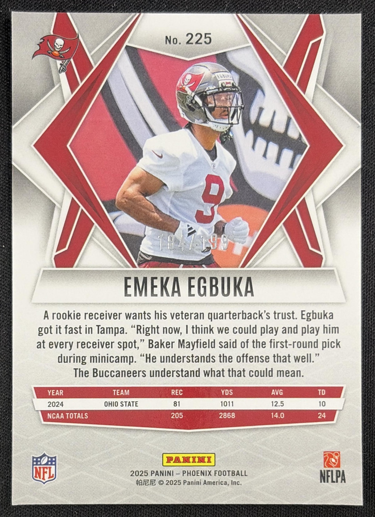 Emeka Egbuka 2025 Panini Phoenix Blue Winter Prizm /199 Buccaneers