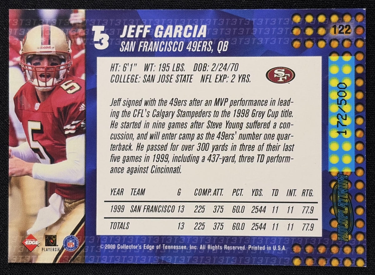 Jeff Garcia 2000 Collector's Edge T3 HoloPlatinum /500 49ers - Back