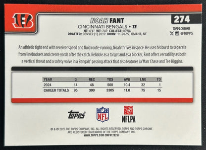 Noah Fant 2025 Topps Chrome Football Leather Refractor Bengals Sports Trading Cards