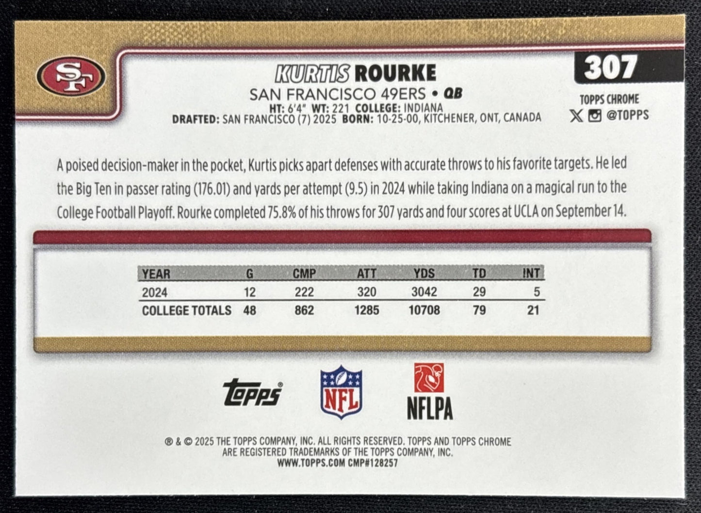 Kurtis Rourke 2025 Topps Chrome Rookie Pulsar Refractor 49ers