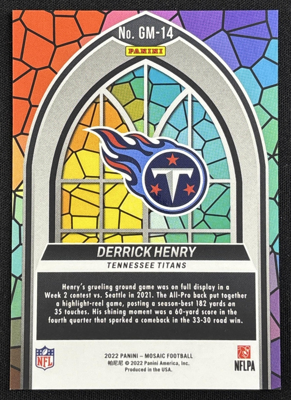 Derrick Henry 2022 Panini Mosaic Stained Glass Mosaic Titans back
