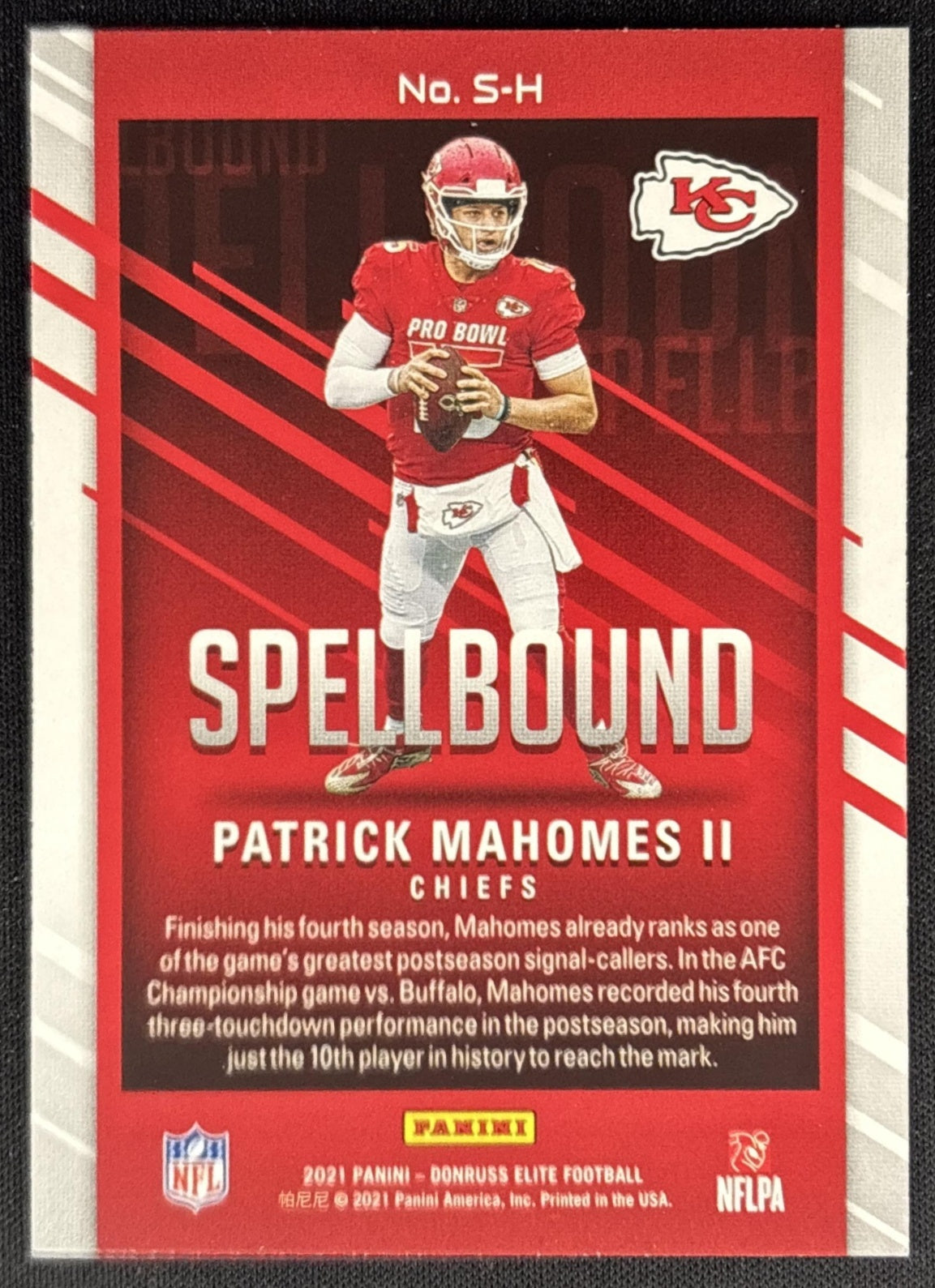 Patrick Mahomes II 2021 Panini Donruss Elite Spellbound Green Chiefs back