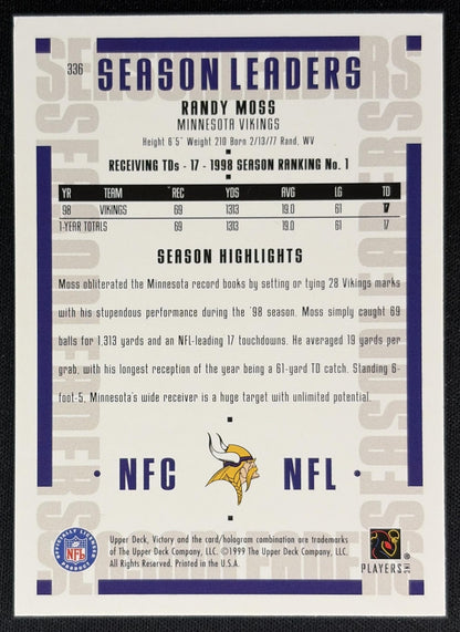 Randy Moss 1999 Upper Deck Victory Vikings back