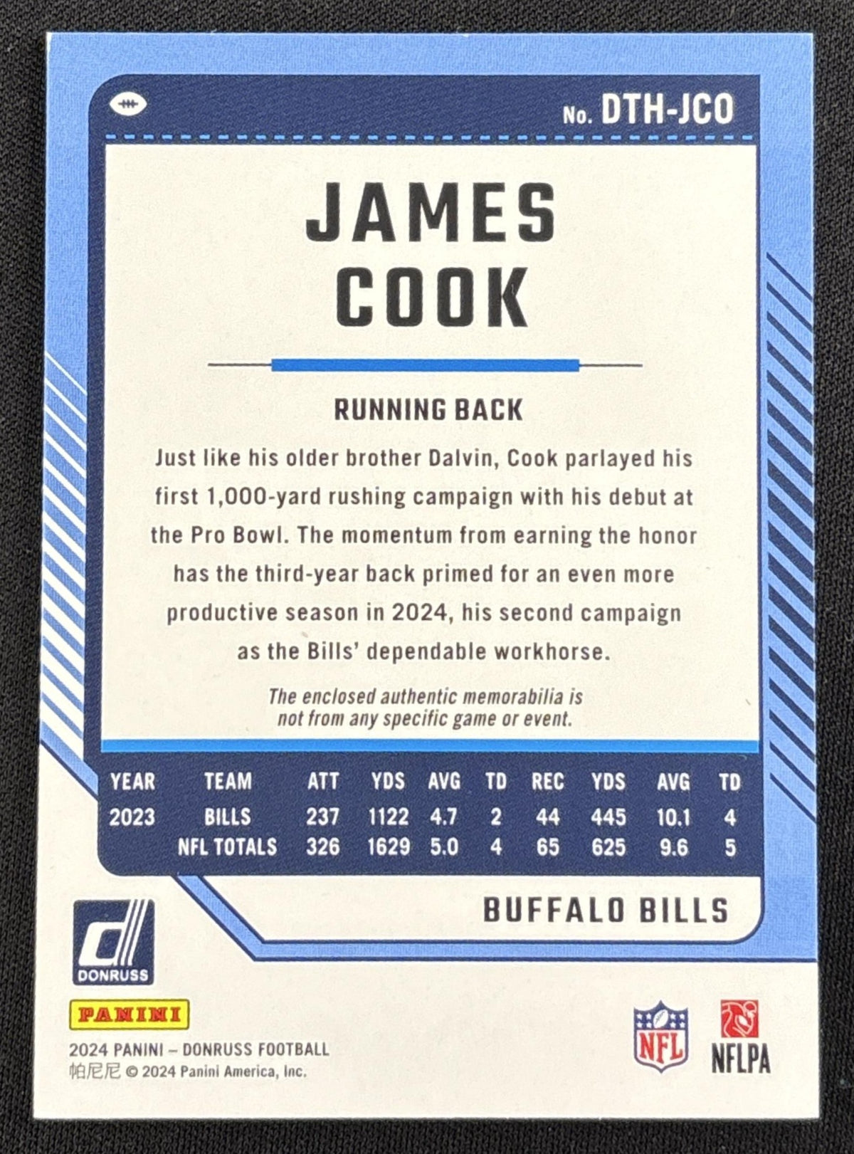 James Cook 2024 Panini Donruss Threads Bills