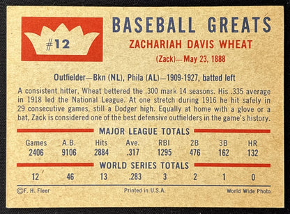 Zack Wheat 1960 Fleer Baseball Greats back