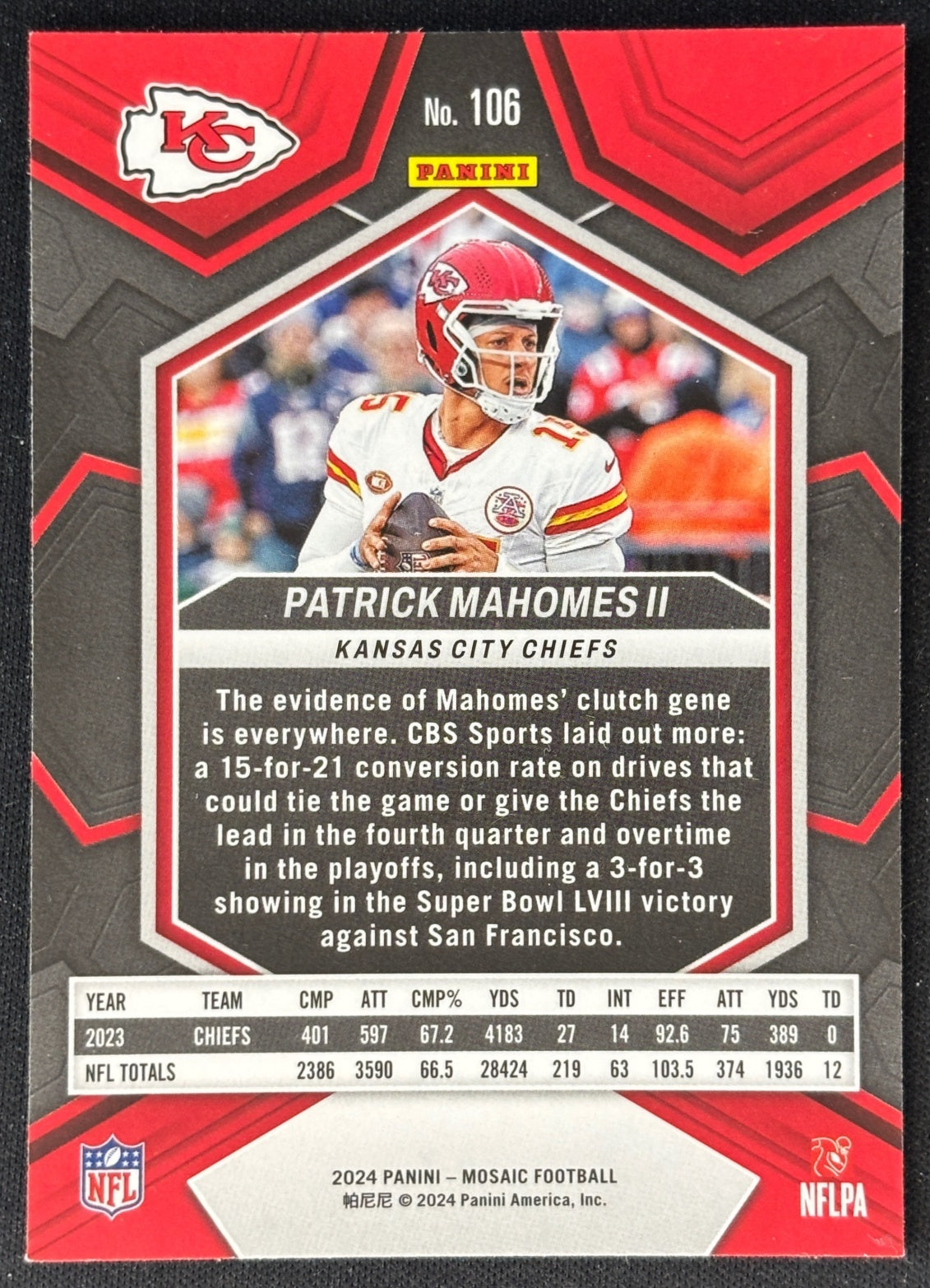Patrick Mahomes II 2024 Mosaic Chiefs Sports Trading Card