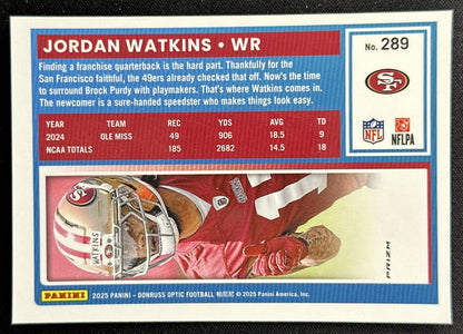 Jordan Watkins 2025 Panini Donruss Optic Rated Rookie Freedom Prizm 49ers Sports Trading Card